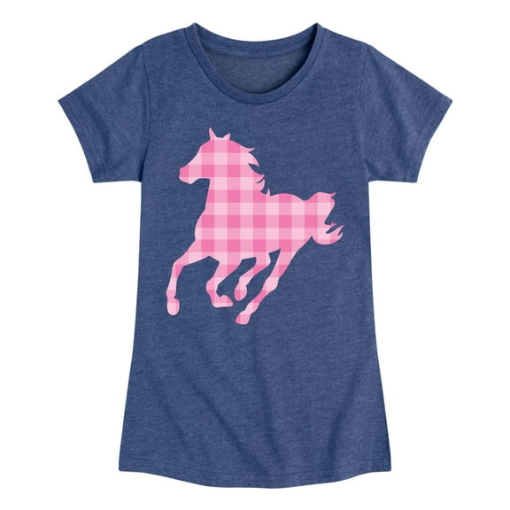 Instant Message - Pink Gingham Horse - Toddler & Youth Girls Short Sleeve Graphic T-Shirt