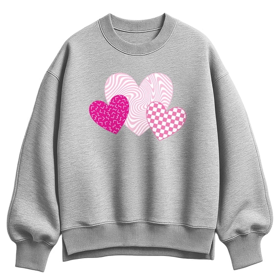 Instant Message - Pink Retro Patterned Hearts - Women's Oversized Fleece Crew Sweatshirt