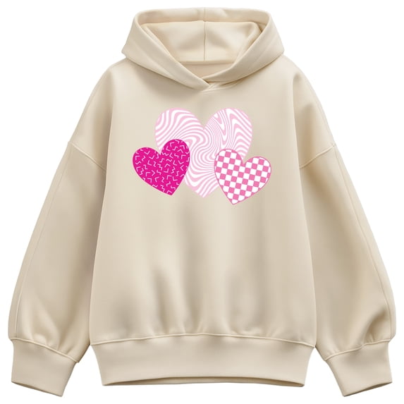 Instant Message - Pink Retro Patterned Hearts - Women's Oversized Fleece Hoodie Sweatshirt
