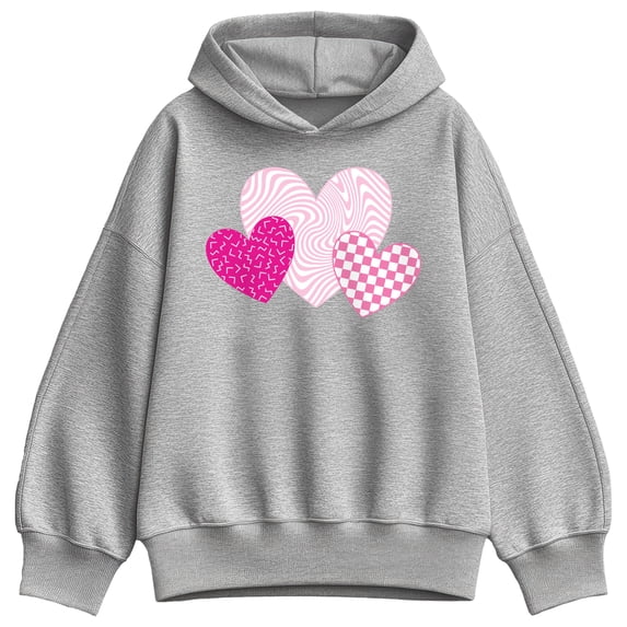 Instant Message - Pink Retro Patterned Hearts - Women's Oversized Fleece Hoodie Sweatshirt