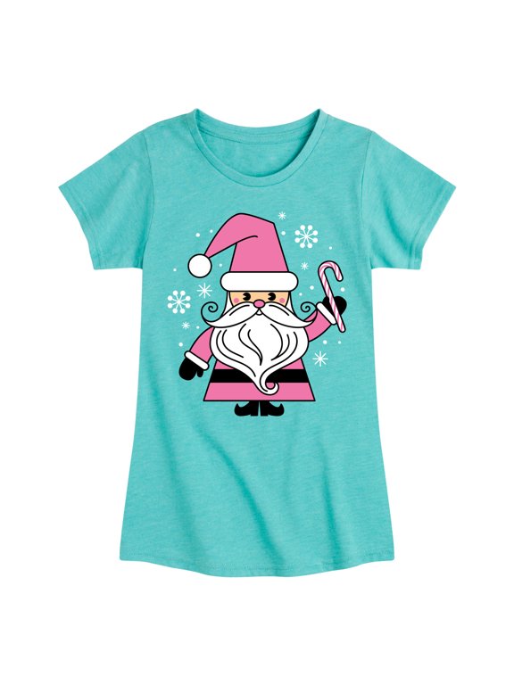 - Pink Santa Claus Christmas Girls' Fitted Short Sleeve Graphic T-Shirt