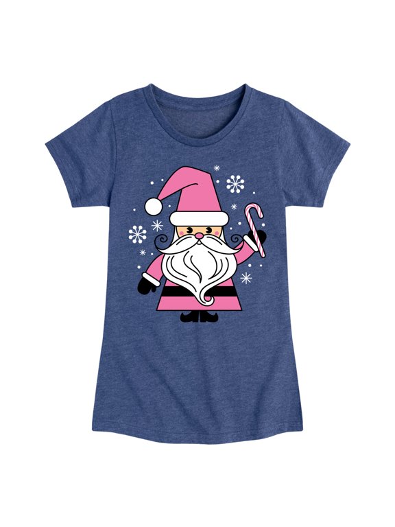 - Pink Santa Claus Christmas Girls' Fitted Short Sleeve Graphic T-Shirt