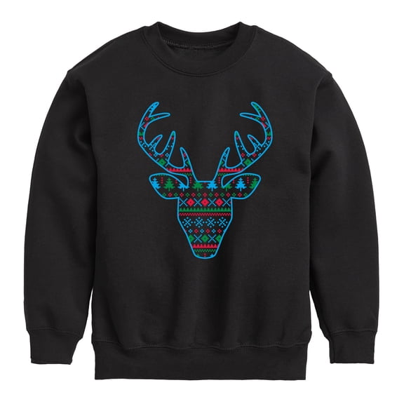 Instant Message - Pixel Sweater Deer Christmas - Toddler & Youth Crewneck Fleece Sweatshirt
