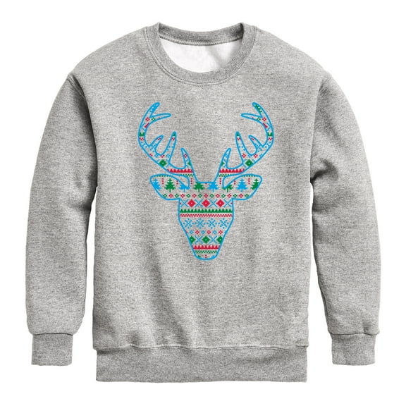 Instant Message - Pixel Sweater Deer Christmas - Toddler & Youth Crewneck Fleece Sweatshirt