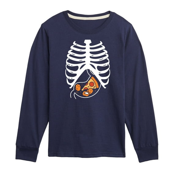 Instant Message - Pizza Nuggets Skeleton - Toddler & Youth Long Sleeve Graphic T-Shirt