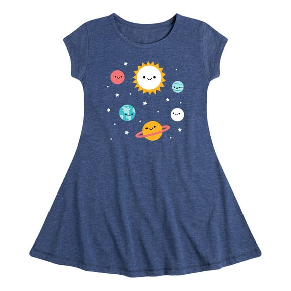 Instant Message - Planets - Girls Fit And Flare Cap Sleeve Dress