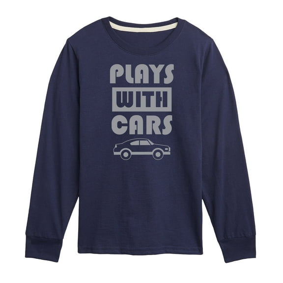 Instant Message - Plays With Cars - Toddler & Youth Long Sleeve Graphic T-Shirt