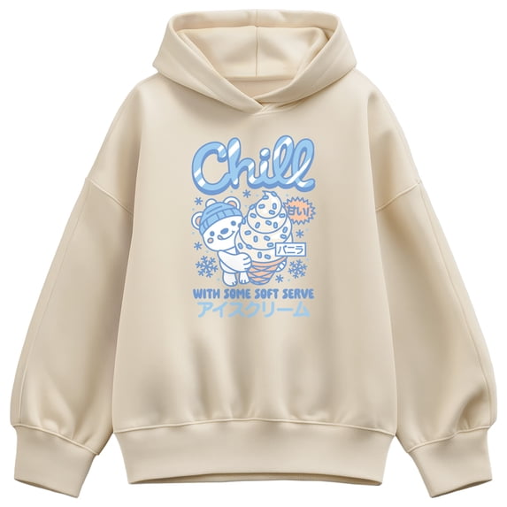 Instant Message - Polar Bear Ice Cream Oversized Fleece Hoodie Sweatshirt