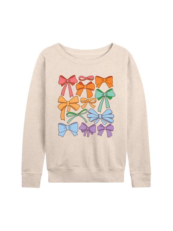 - Pride Coquette Bows Women's Lightweight French Terry Wide Neck Long Sleeve Graphic Shirt