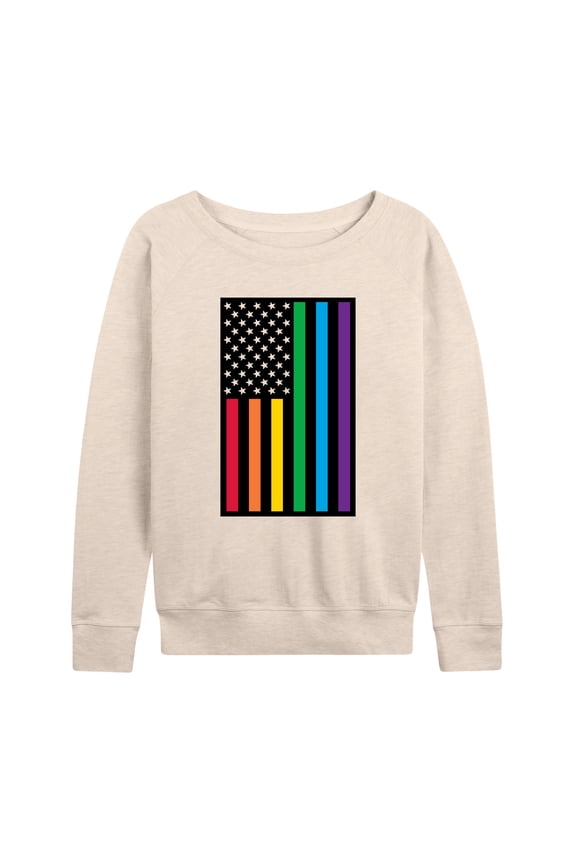 - Pride Flag Lightweight French Terry Wide Neck Long Sleeve Graphic Shirt