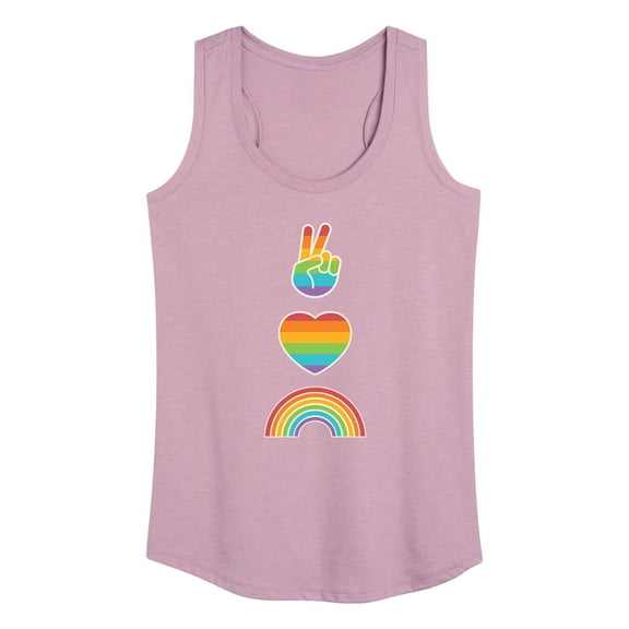 Instant Message - Pride - Peace, Love, Pride Rainbow Signs - Women's Racerback Tank Top