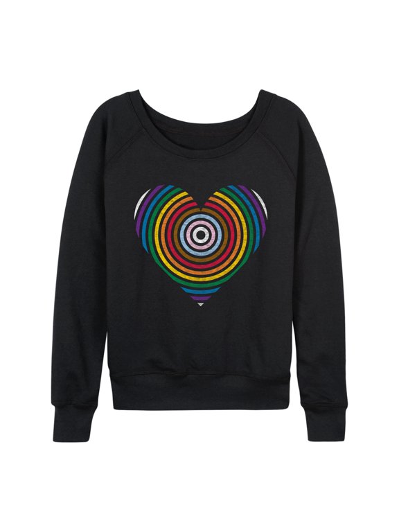 - Pride Stripe Heart Women's Lightweight French Terry Wide Neck Long Sleeve Graphic Shirt