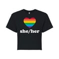 thumbnail image 1 of Instant Message - Pronouns She/Her - Juniors Cropped Cotton Blend T-Shirt, 1 of 6