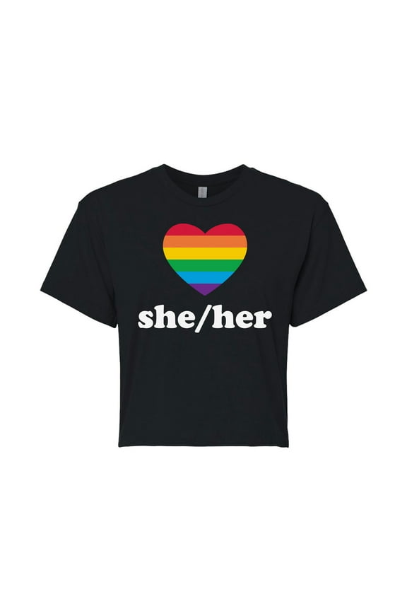 - Pronouns She/Her - Juniors Cropped Cotton Blend T-Shirt