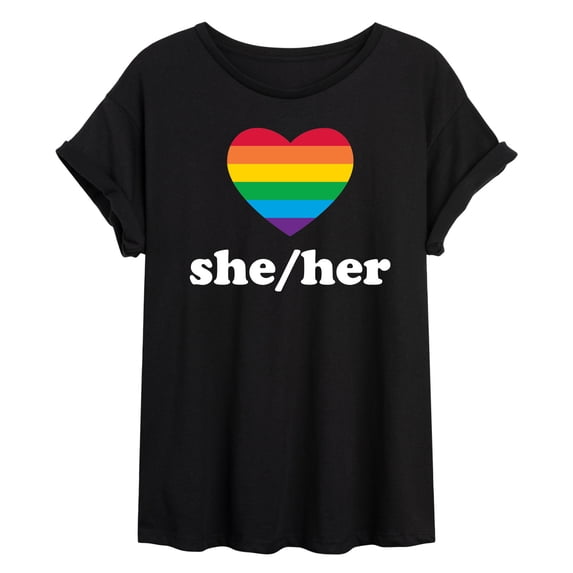 Instant Message - Pronouns She Her - Juniors Oversized Graphic T-Shirt
