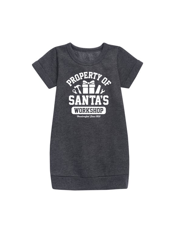 - Property Of Santas Workshop Christmas Girls' Graphic Short Sleeve Fleece Dress