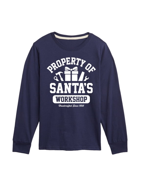 - Property Of Santas Workshop Christmas Boys' Long Sleeve Graphic T-Shirt