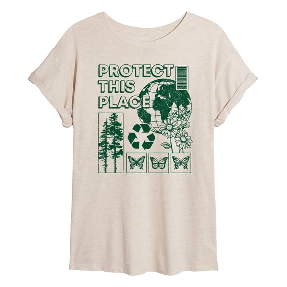 Instant Message - Protect This Place - Juniors Oversized Graphic T-Shirt