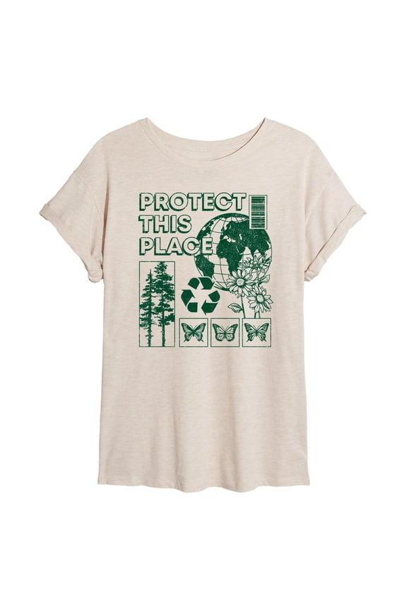 - Protect This Place - Juniors Oversized Graphic T-Shirt