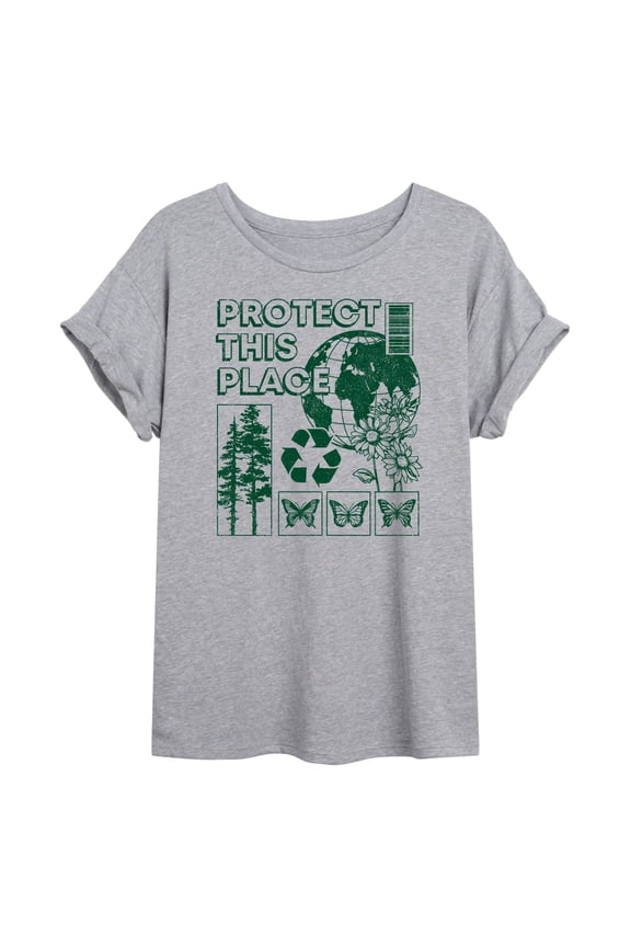 - Protect This Place - Juniors Oversized Graphic T-Shirt