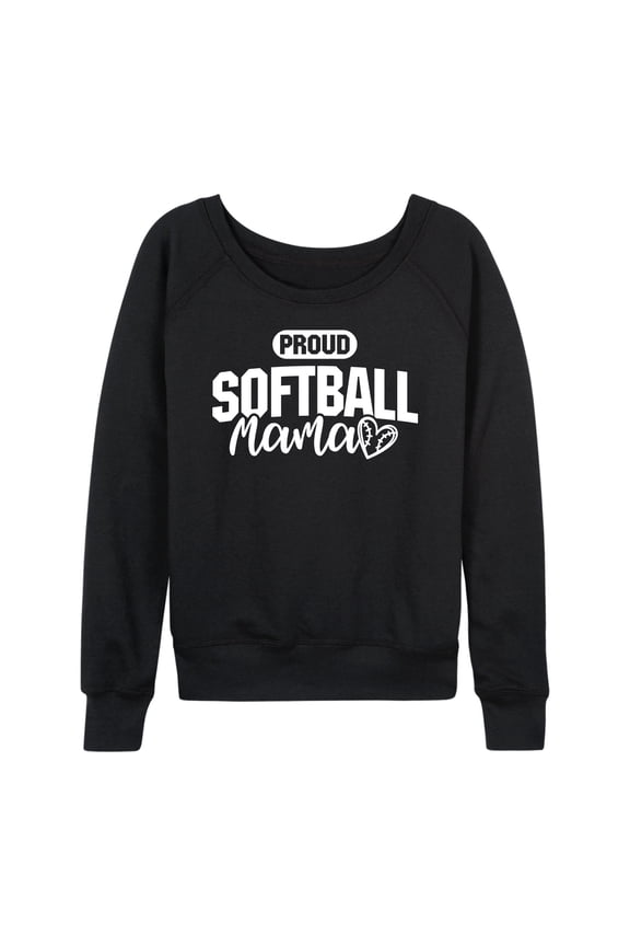 - Proud Softball Mama Lightweight French Terry Wide Neck Long Sleeve Graphic Shirt