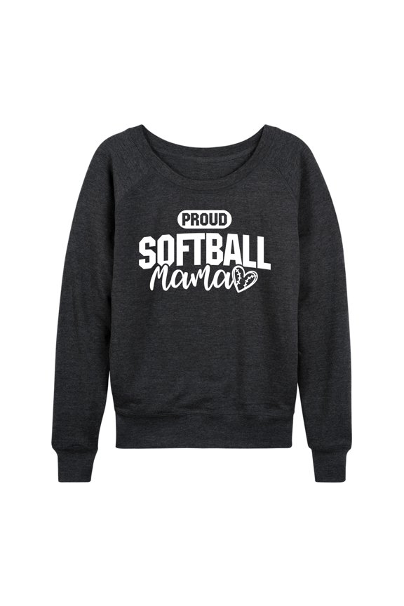 - Proud Softball Mama - Women's French Terry Long Sleeve Pullover