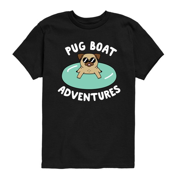 Instant Message - Pug Boat Adventures - Youth Boys Short Sleeve Graphic T-Shirt