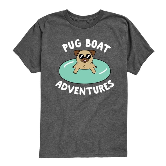 Instant Message - Pug Boat Adventures - Youth Boys Short Sleeve Graphic T-Shirt