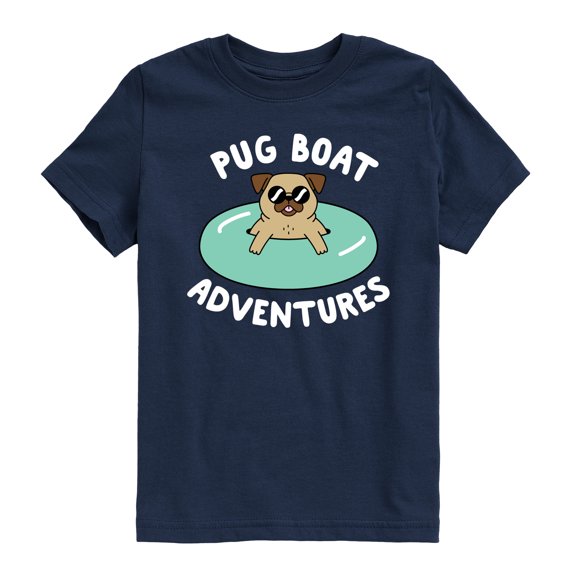 Instant Message - Pug Boat Adventures - Youth Boys Short Sleeve Graphic T-Shirt