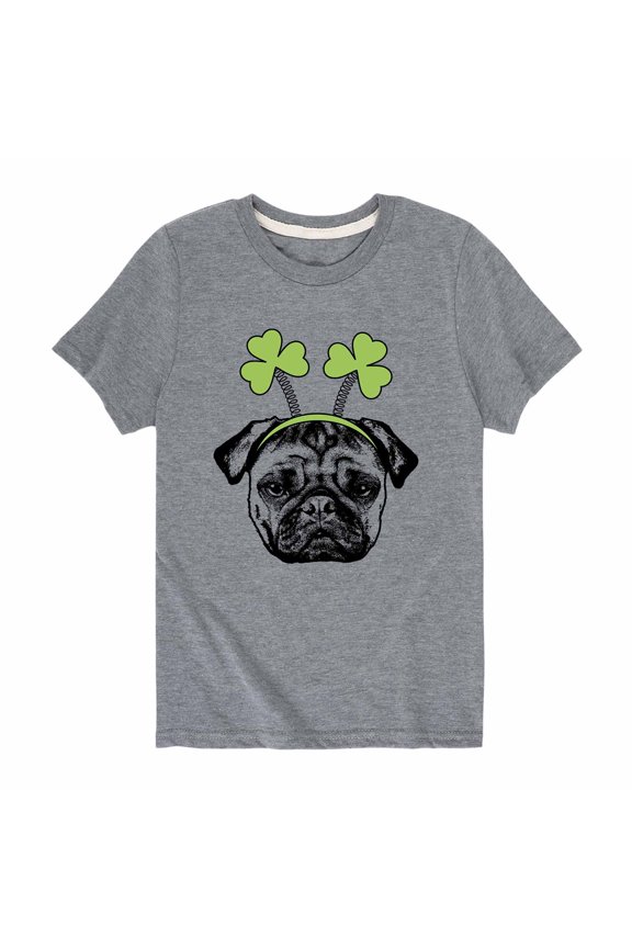 - Pug Shamrock Headband - Youth Short Sleeve Tee