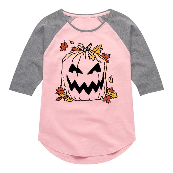 Instant Message - Pumpkin Lawn Bag - Toddler & Youth Girls Raglan Graphic T-Shirt