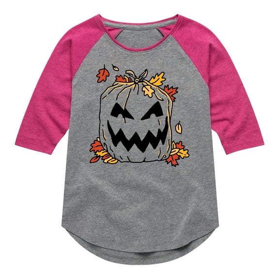 Instant Message - Pumpkin Lawn Bag - Toddler & Youth Girls Raglan Graphic T-Shirt