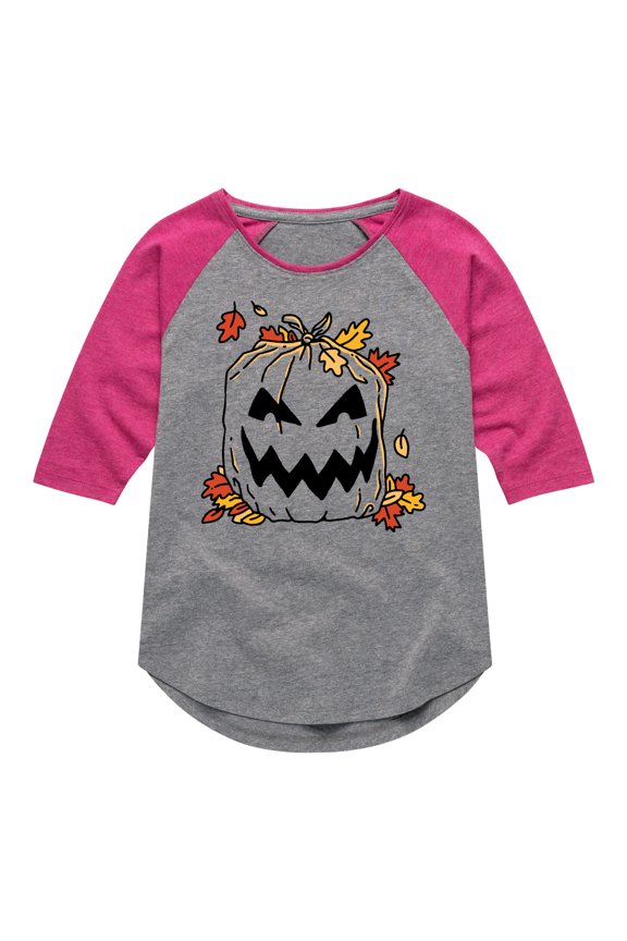 - Pumpkin Lawn Bag - Toddler & Youth Girls Raglan Graphic T-Shirt