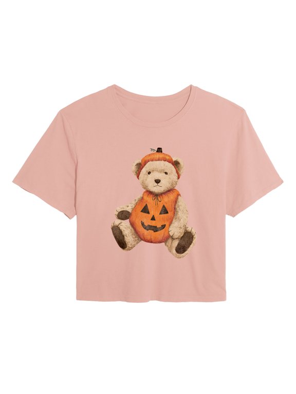 - Pumpkin Teddy Bear Women's Cropped Graphic T-Shirt