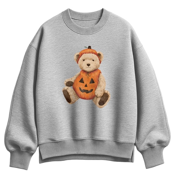 Instant Message - Pumpkin Teddy Bear Oversized Fleece Crew Sweatshirt