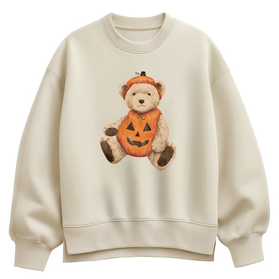 Instant Message - Pumpkin Teddy Bear Oversized Fleece Crew Sweatshirt