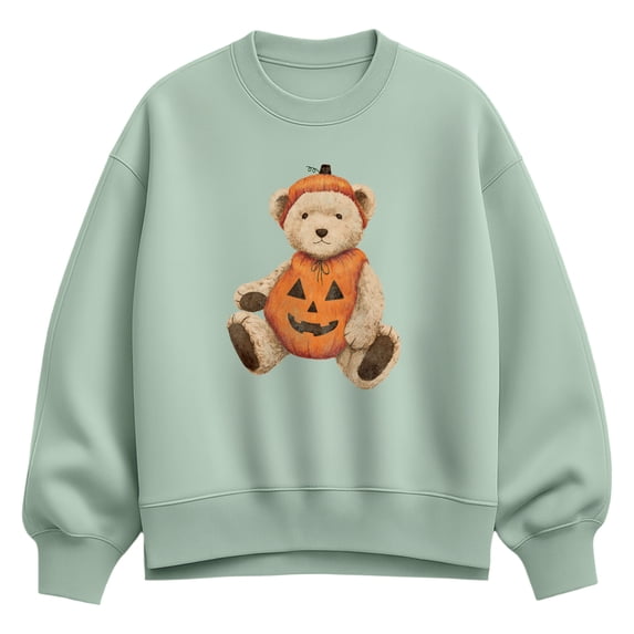Instant Message - Pumpkin Teddy Bear Oversized Fleece Crew Sweatshirt
