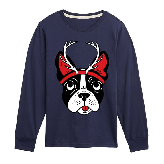 Instant Message - Puppy With Reindeer Antlers - Kids Long Sleeve Tee