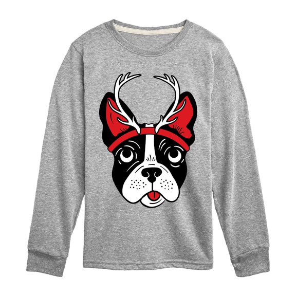 Instant Message - Puppy With Reindeer Antlers - Kids Long Sleeve Tee