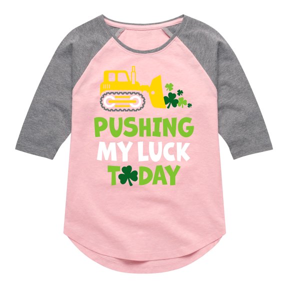 Instant Message - Pushing My Luck Today - Toddler And Youth Girls Raglan Graphic T-Shirt