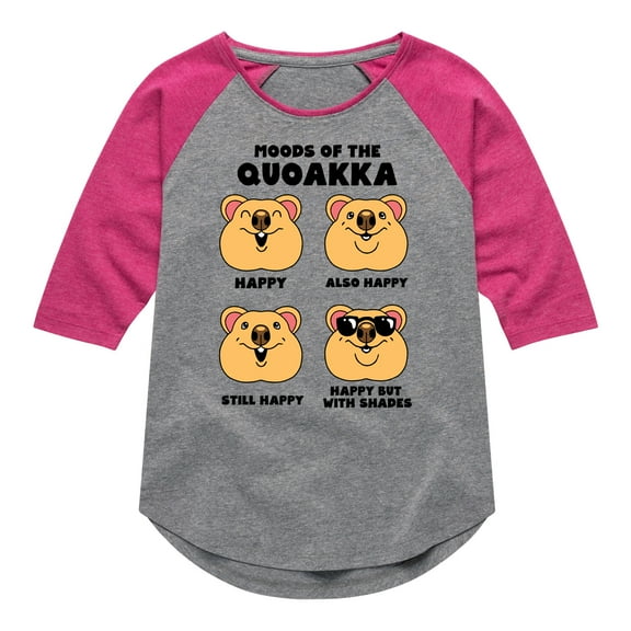 Instant Message - Quokka Moods - Toddler & Youth Girls Raglan Graphic T-Shirt