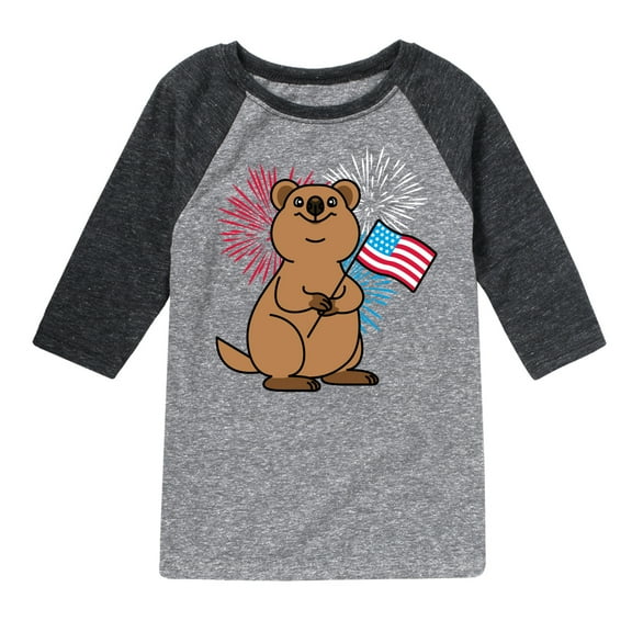 Instant Message - Quokka with American Flag & Fireworks - Toddler & Youth Raglan Graphic T-Shirt