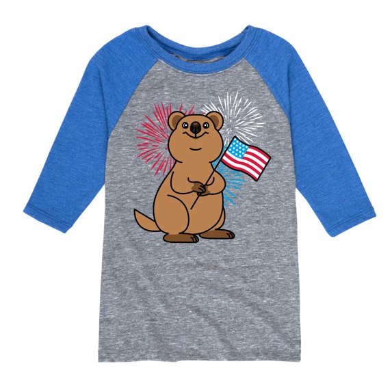 Instant Message - Quokka with American Flag & Fireworks - Toddler & Youth Raglan Graphic T-Shirt