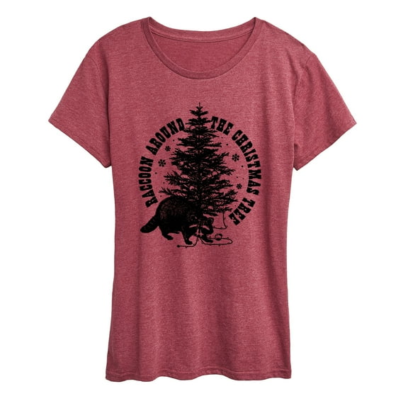 Instant Message - Raccoon Around The Christmas Tree - Women's Short Sleeve Graphic T-Shirt