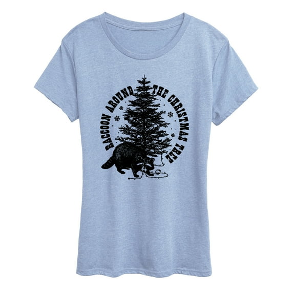 Instant Message - Raccoon Around The Christmas Tree - Women's Short Sleeve Graphic T-Shirt
