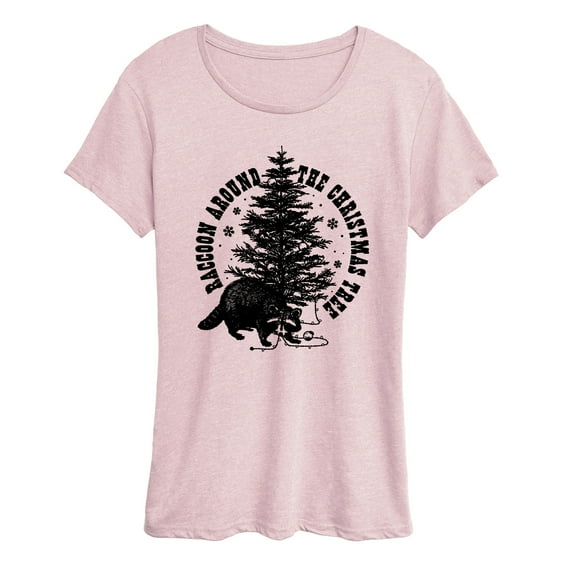 Instant Message - Raccoon Around The Christmas Tree - Women's Short Sleeve Graphic T-Shirt