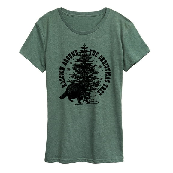 Instant Message - Raccoon Around The Christmas Tree - Women's Short Sleeve Graphic T-Shirt