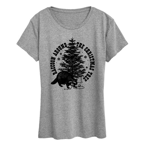 Instant Message - Raccoon Around The Christmas Tree - Women's Short Sleeve Graphic T-Shirt