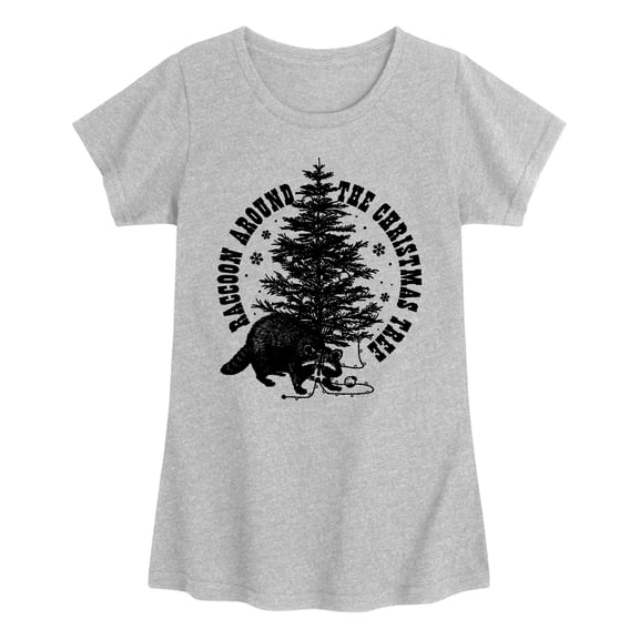 Instant Message - Raccoon Around The Christmas Tree - Youth Girls Short Sleeve T-Shirt