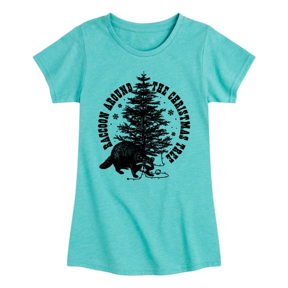 Instant Message - Raccoon Around The Christmas Tree - Youth Girls Short Sleeve T-Shirt